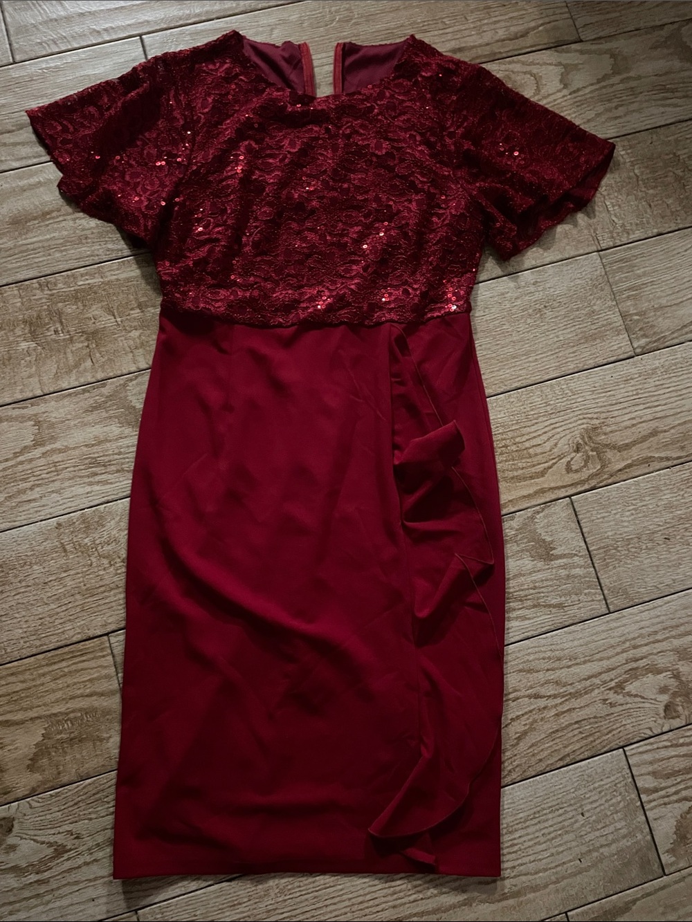 Elegant Burgundy Lace & Sequin Sheath Dress